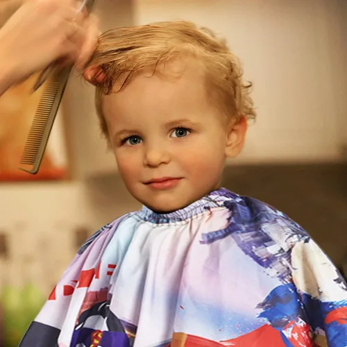 Vista 5 de DOKKIA KIDS Capa de peluquero para niños corte de pelo, niños, niños pequeños, niños y niñas, peluquería, estilo de salón, paño de tela, delantal