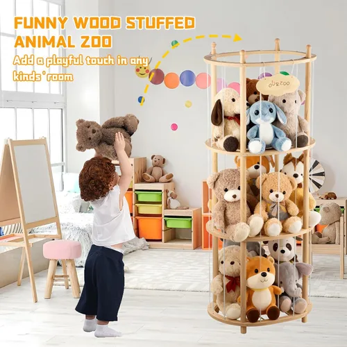 Vista 2 de Almacenamiento de animales de peluche extra grande de madera para animales de peluche, organizador de juguetes suaves, jaula de juguete