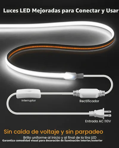 Vista 5 de Aclorol Tiras de Luces LED COB AC de 110V Enchufables 16.4 Pies 288led/M Alta Densidad Flexibles Cuerda de Luces LED COB Impermeable para Decoración