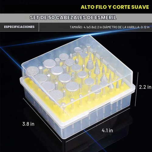 Vista 3 de Juego de 50 rebabas de rectificado con cabeza de molienda con revestimiento de diamante para herramienta rotativa Dremel