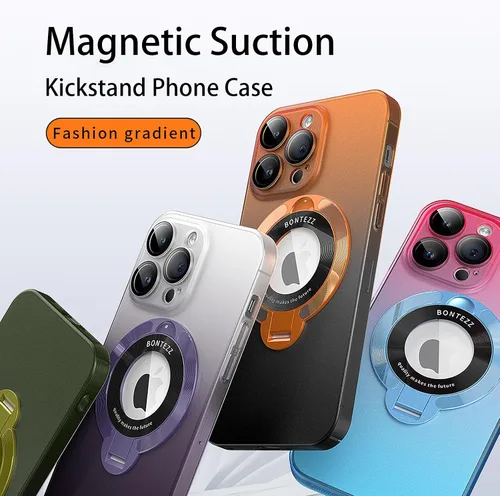 Vista 7 de Losin Funda compatible con iPhone 15 Pro Max con soporte magnético [compatible con MagSafe], bonita funda de color degradado con protector de lente