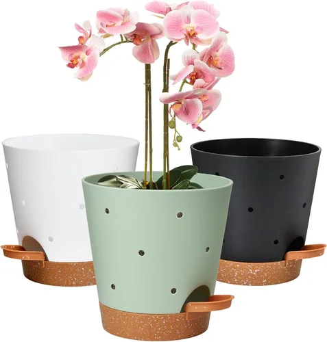 Vista 14 de 6 Inch Orchid Pot, 2 Pack Self Watering Plant Pots, Orchid Pots with Holes Blanco+Marrón