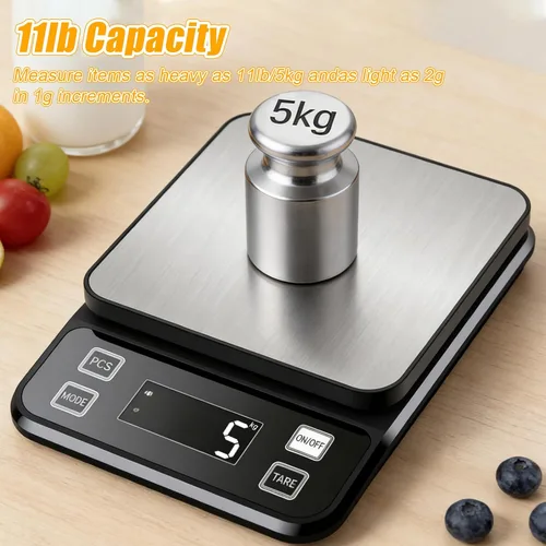 Vista 7 de Báscula de cocina impermeable, báscula de alimentos de 11.0 lbs/11 libras, mide con precisión gramos y onzas para hornear y cocinar, báscula digital