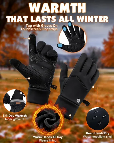 Vista 5 de Hikenture Guantes de invierno cálidos para niños, pantalla táctil, ciclismo Negro