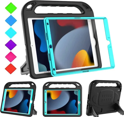 Vista 12 de BMOUO Funda para niños para iPad de 9ª/8ª/7ª generación (2021/2020/2019), con protector de pantalla integrado, soporte con mango a prueba de golpes