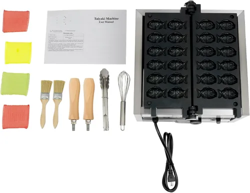 Vista 3 de Máquina para hacer gofres, 12 cavidades en forma de pez, para aperitivos y postres saludables, máquina de panqueques antiadherente de doble cara