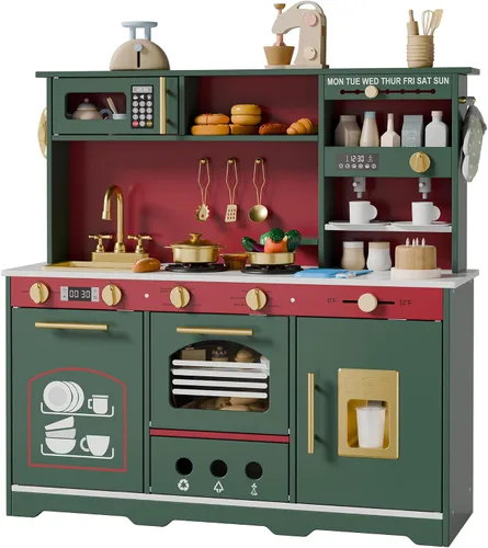 Vista 7 de Juego de cocina para niños, con 21 accesorios divertidos, cocina de juguete con electrodomésticos realistas, almacenamiento inteligente, cocina