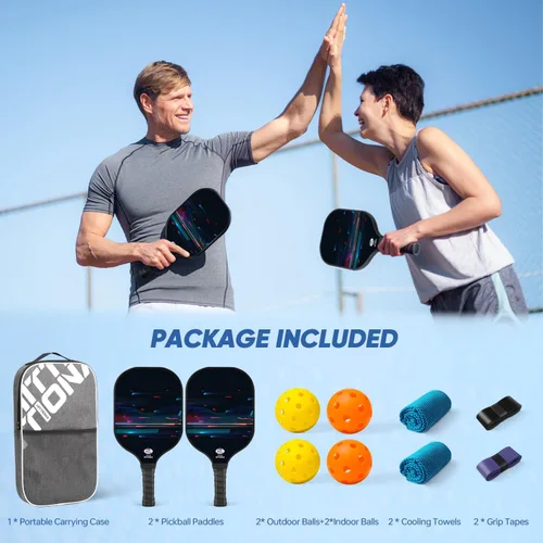 Vista 7 de HITTIONA Paletas de pickleball - Juego de 2 palas de pickleball de fibra de vidrio, raquetas de pickleball aprobadas por USAPA, paquete de 2 con 4