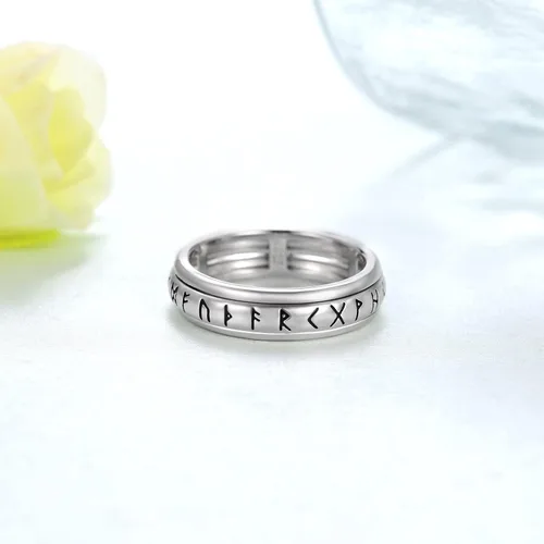 Vista 3 de CVRAVO Anillo vikingo de plata de ley 925 con runas vikingas, anillos giratorios para la ansiedad para hombres, aliviar el estrés, joyería de regalo