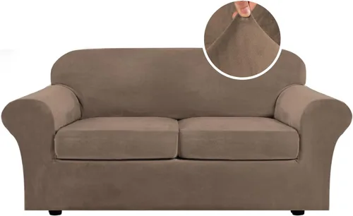 Vista 128 de H.VERSAILTEX - Funda elástica para sofá de 2 piezas, funda protectora de terciopelo, suave, con parte inferior elástica, con un ancho de hasta 49