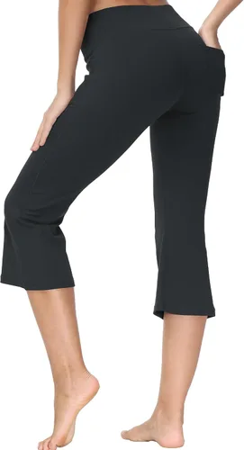 Vista 2 de Cakulo Pantalones capri de yoga para mujer, pantalones acampanados para entrenamiento, atléticos, de verano, corte de bota, pantalones capri