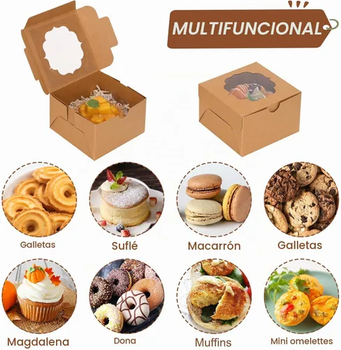 Vista 4 de TOMNK 100 cajas pequeñas para galletas con ventana, cajas pequeñas de Marrón
