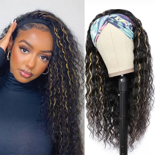 Vista 21 de Punmasa Peluca de cabello humano con diadema de onda profunda 99J de cabello humano para mujer, sin pegamento, sin encaje frontal, hecha a máquina