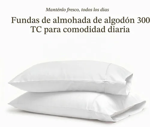 Vista 2 de Threadmill Juego de 2 fundas de almohada tamaño King - 100% algodón puro de 300 hilos, tejido de satén, blanco, fundas de almohada ultra suaves