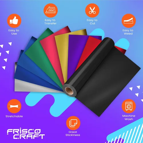 Vista 5 de Frisco Craft Rollos de vinilo HTV – Rollos de vinilo de transferencia de calor para impresiones personalizadas – Rollo HTV mate de 12 pulgadas x 20