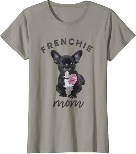Vista 66 de Camiseta Bulldog Francés para Mujer, Frenchie Mom, Flor, Negro, S