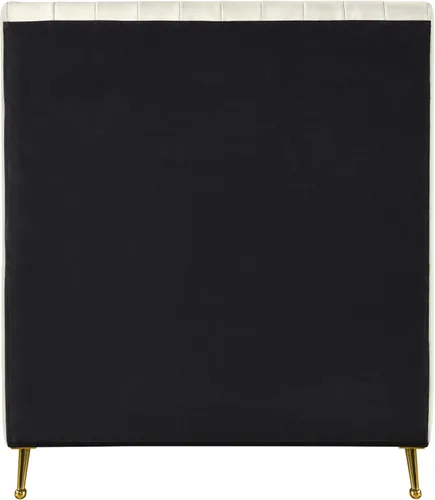 Vista 6 de Meridian Furniture Colección moderna Zara Cama tapizada de terciopelo contemporáneo con acolchonamiento de canal profundo y patas doradas a Crema