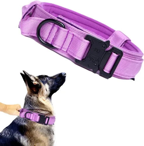 Vista 42 de Collar táctico para perro, ajustable, militar, de nailon, con asa de control y hebilla de metal resistente para perros medianos y grandes (negro, S)