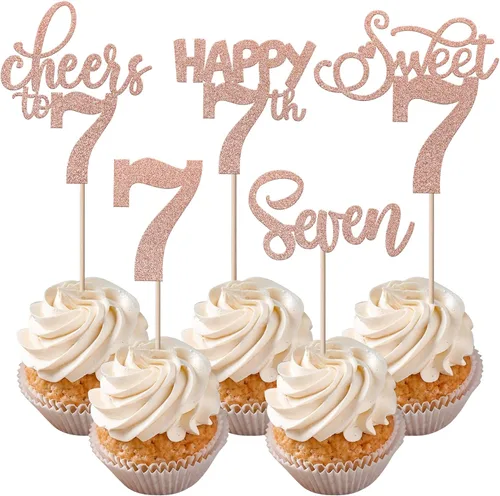 Vista 47 de Rsstarxi Paquete de 30 adornos para cupcakes de 6º cumpleaños con purpurina negra de seis Hello 6 para cupcakes Cheers to 6 años de edad