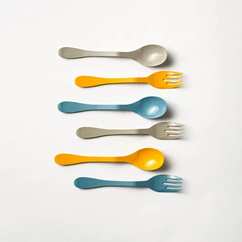 Vista 6 de Knork Eco Spoon - Juego de cubiertos reutilizables de bambú a base de plantas, 12 piezas, color gris