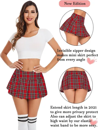 Vista 4 de Avidlove Minifaldas plisadas para mujer, minifalda a cuadros XS-XXL