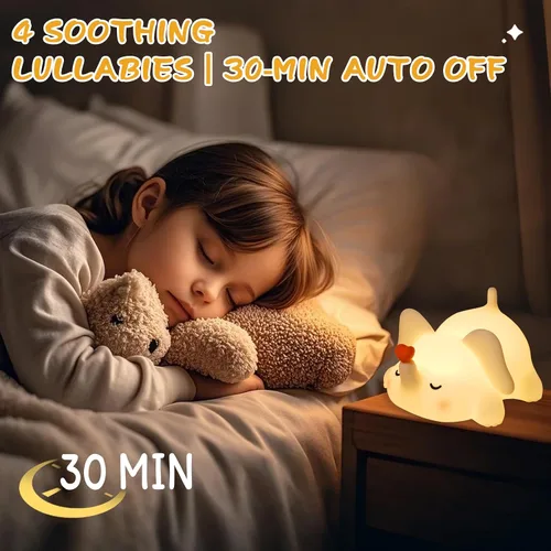 Vista 7 de Luz nocturna de elefante para niños con música, lámpara de silicona blanda para guardería, linda luz de animal de 3 niveles regulable y recargable
