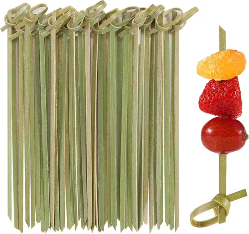 Vista 9 de 100 palillos de cóctel, palillos de dientes elegantes para aperitivos, mini palitos de comida Natural Bamboo Knot Skewers, 4.7 Inch Tooth Picks