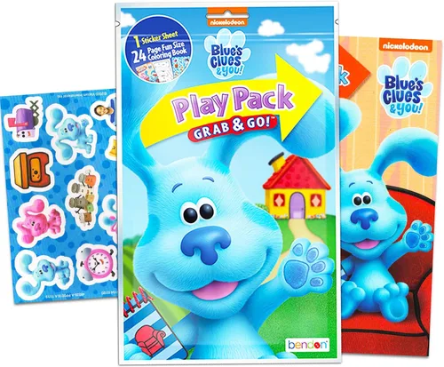 Vista 3 de Blues Clues Paquetes de recuerdos de fiesta ~ El paquete incluye 12 juegos con las pistas de Blue's y You! calcomanías, libros para colorear