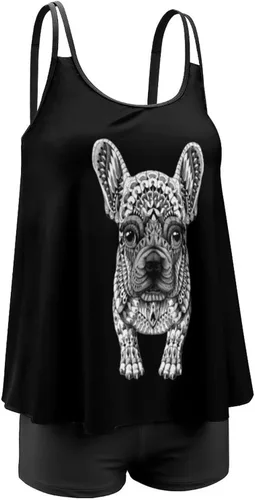 Vista 5 de Frenchie French Bulldog Women Two Piece Tankini Swimwear Swimsuits Bathing Suits Set with Strappy Top and Shorts