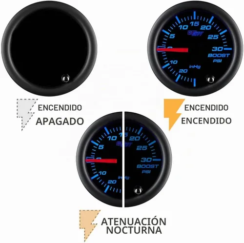 Vista 5 de Medidor aumento/aspiración GlowShift polarizado 7 Color 30 PSI