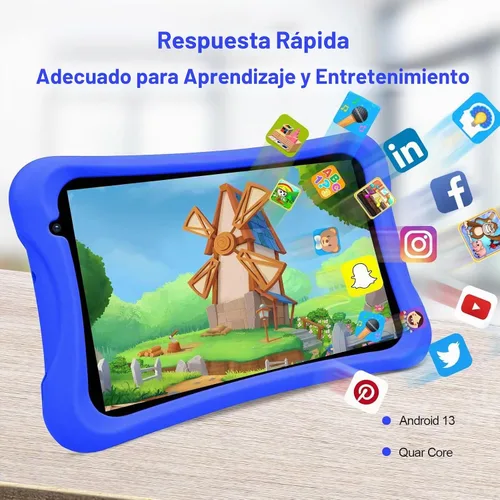 Vista 4 de PRITOM Tablet Android Quad Core de 8 pulgadas, 64 GB, WiFi, Bluetooth, cámara dual, educación, juegos, control parental, software para niños