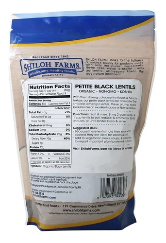Vista 2 de Shiloh Farms, Lentejas negras pequeñas orgánicas, 16 onzas