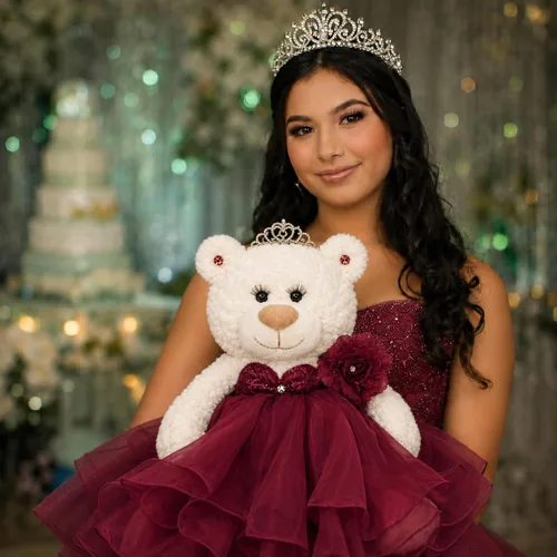 Vista 2 de Centro de mesa grande de 20.0 in de oso de peluche de quinceañera, vestido elegante, regalo de recuerdo de gran tamaño para 15 años, decoración