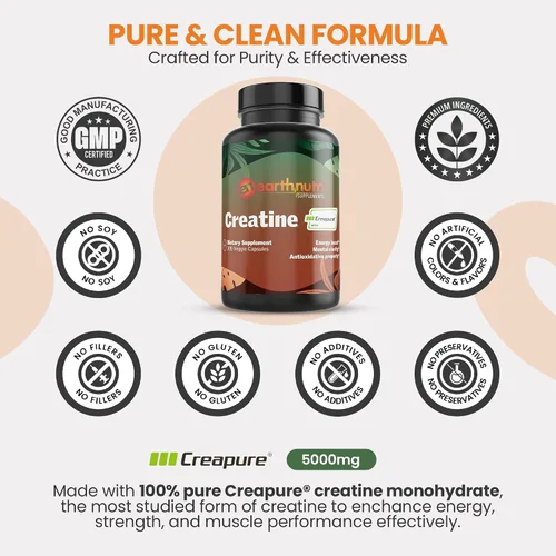 Vista 4 de EarthNutri Cápsulas de monohidrato de creatina, micronizadas para una mejor absorción, apoya la fuerza muscular, la fuerza y la recuperación, 105