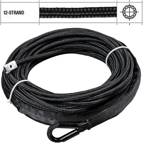 Vista 4 de Astra Depot Cable de cabrestante sintético negro de 50 pies x 1/4 pulgadas, 7000 libras, con protección contra rocas y todo el calor + tapón de goma