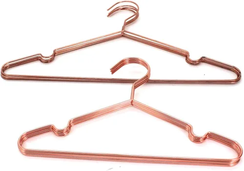 Vista 2 de Paquete de 60 perchas de 13 pulgadas para niños, color oro cobre rosa, con alambre de metal brillante, para almacenamiento y exhibición de camisas
