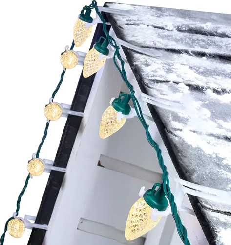 Vista 11 de Luces de Cadena LED de Navidad C9, 68 Pies 100 LED Luces de Techo Strawberry con 100 Clips Todo en Uno, Grado Comercial Impermeable Extensible