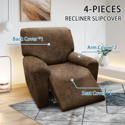 Vista 204 de Fundas para Sillón de 2 Piezas con Cojín en T, Fundas de Aspecto de Cuero para Sofá, Fundas para Sillas, Protector de Muebles Elástico, Funda