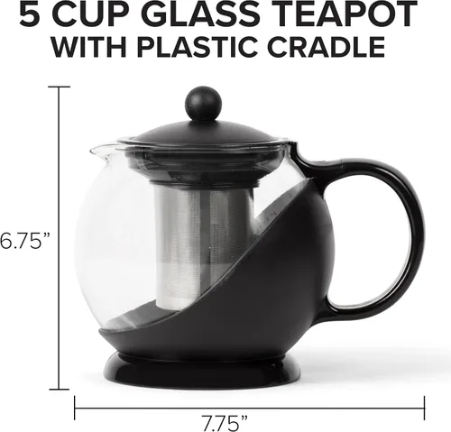 Vista 4 de Farberware Tetera de vidrio, infusor de té de hojas sueltas, tetera de acero inoxidable 18/8, sin BPA, capacidad de 5 tazas