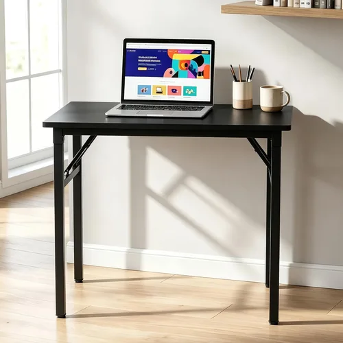 Vista 2 de Need - Escritorio plegable de 31 1/2" sin ensamblaje, mesa pequeña para computadora, escritorio robusto y resistente para espacios pequeños, marco