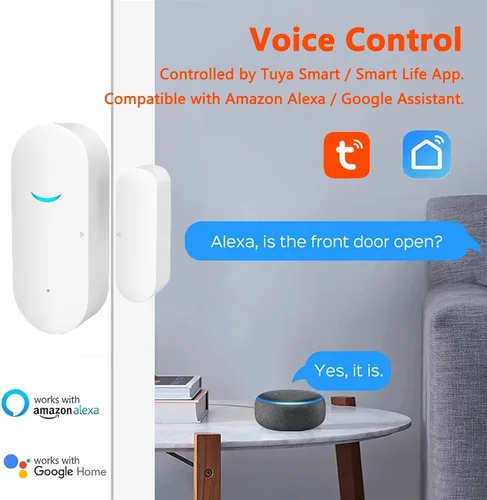 Vista 6 de Sensor de puerta inteligente con alarma inalámbrica, detector de ventana de puerta WiFi con 2 baterías, sensor de contacto de puerta de ventana