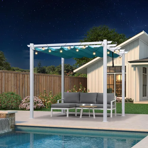 Vista 40 de PURPLE LEAF Pérgola de 10 x 12 pies con toldo retráctil, pérgola cuadrada de bronce de aluminio para patio al aire libre, junto a la piscina, beige