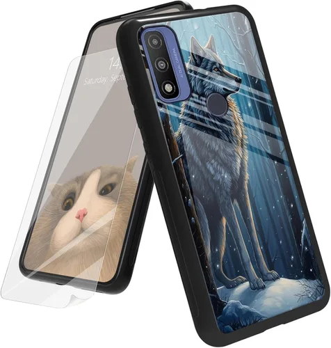 Vista 68 de Funda para Motorola Moto G Play 4G 2024 con protector de pantalla, parte trasera de vidrio templado + funda de silicona suave TPU absorción
