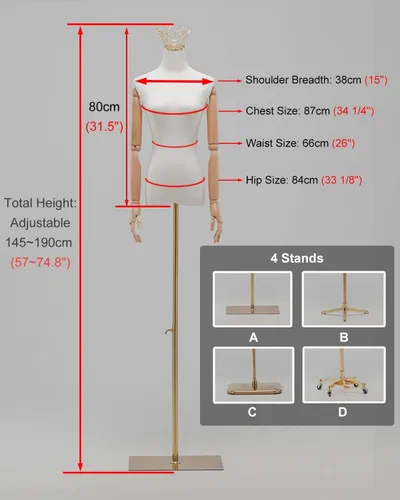Vista 6 de Elegant Gold Wedding Dress Mannequin with Arms - Half-Size Female Dress Form for Clothing & Jewelry Display, Stylish Torso Mannequin with Stand for