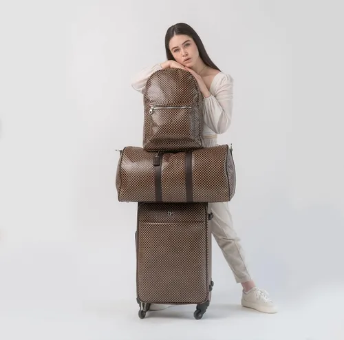 Vista 9 de Packs Travel - Juego de viaje platino Neceser grande de viaje y maquillaje para hombres y mujeres Cuero vegano de lujo, forro