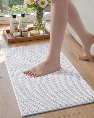 Vista 13 de Color&Geometry Tapete de baño con parte trasera de goma de 24 x 16 pulgadas, antideslizante, lavable a máquina, alfombra bohemia de felpilla suave