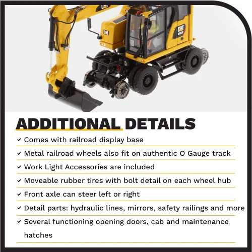 Vista 5 de Diecast Masters Excavadora con ruedas para ferrocarril Caterpillar M323F a escala 1:50 - Versión amarilla de seguridad Camiones para gatos