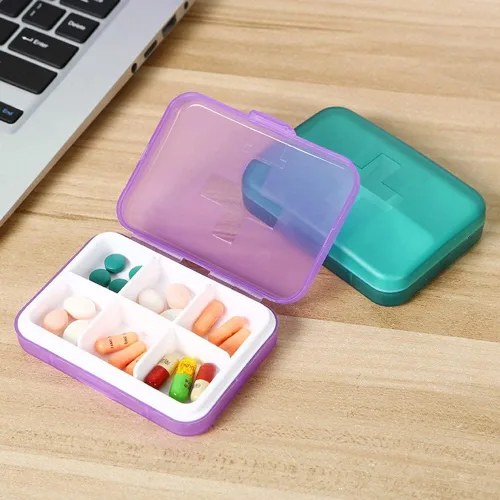 Vista 9 de Eforcase Organizador de pastillas de viaje, pastillero portátil, 6 compartimentos, organizador diario de píldoras, caja de píldoras pequeña