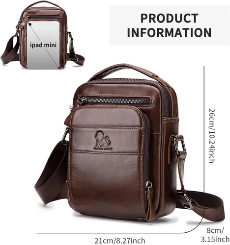 Vista 4 de BAIGIO Bolso bandolera de cuero genuino para hombre, bolso de hombro pequeño, bolso de mensajero para hombre, bolso para iPad, bolsa de viaje