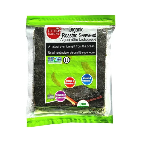Vista 5 de Little Jasmine Algas tostadas, certificado orgánico USDA, grado premium, 50 hojas completas, fabricadas en Estados Unidos